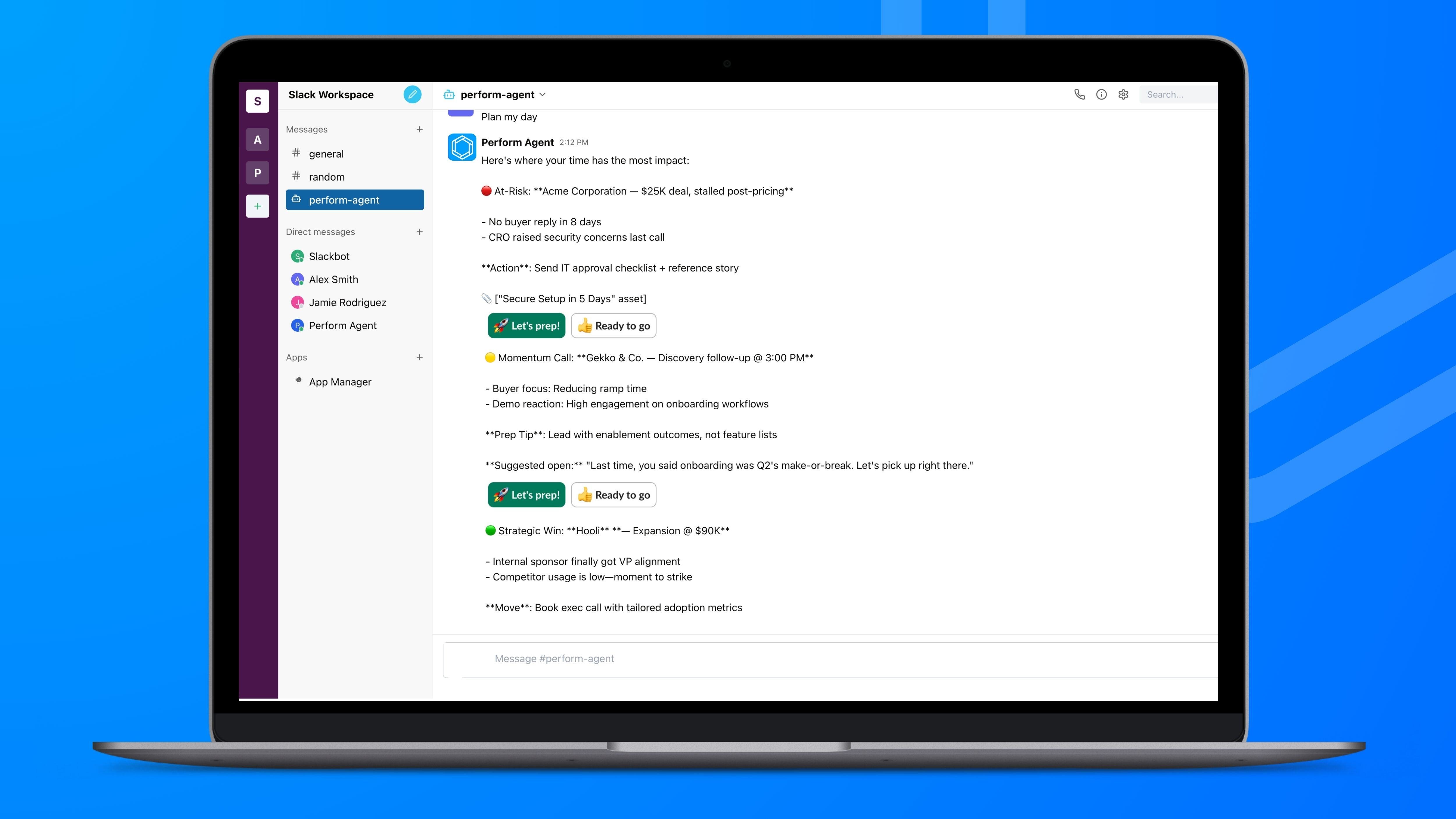 Perform Agent Slack - Plan my day output